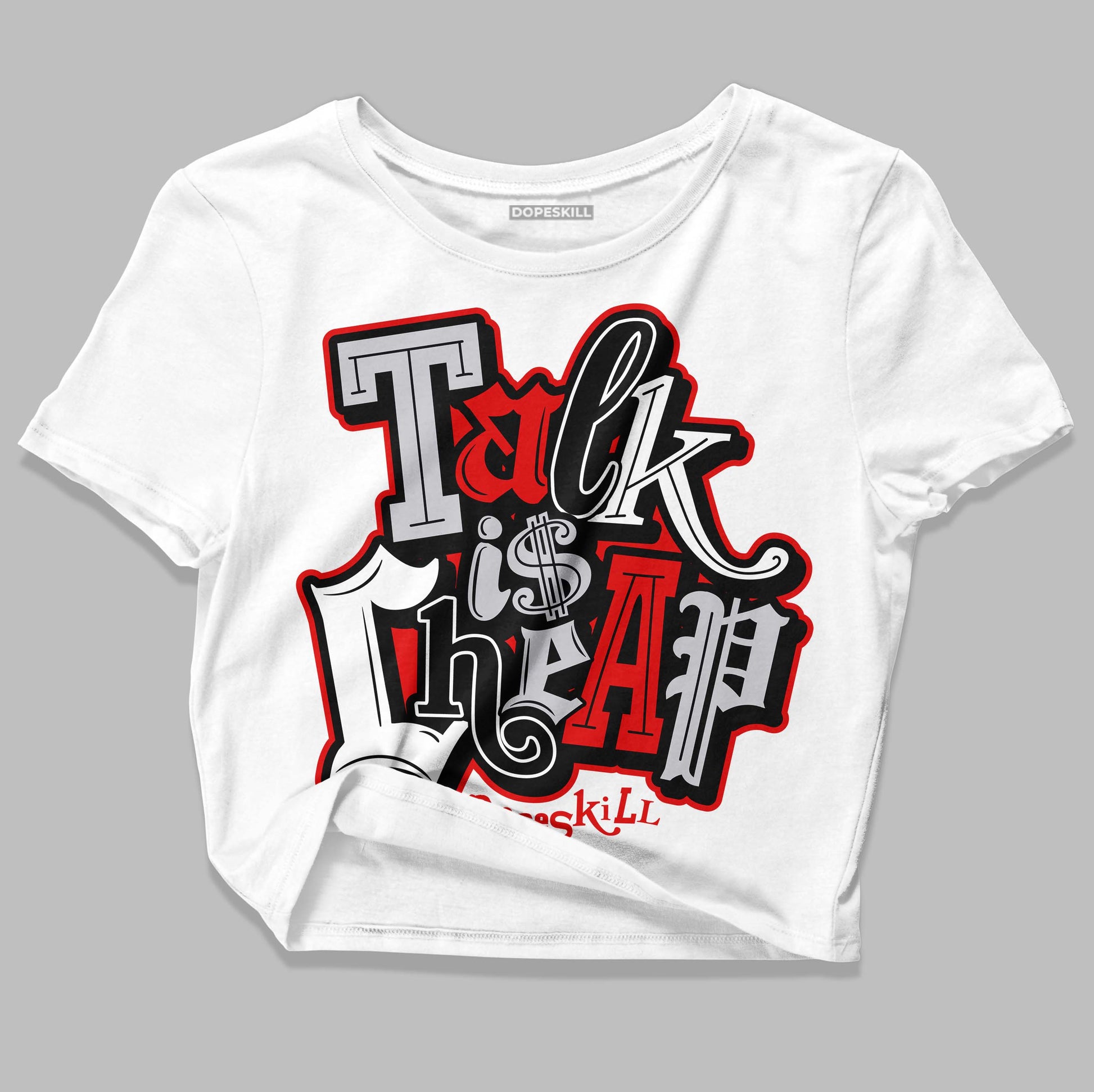 Jordan 2 Retro "Black Cement" DopeSkill Women's Crop Top Talk Is Chip Graphic Streetwear - White