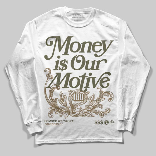 Adidas Samba OG Focus Olive Gum DopeSkill Long Sleeve T-Shirt Money Is Our Motive Typo Graphic Streetwear - White