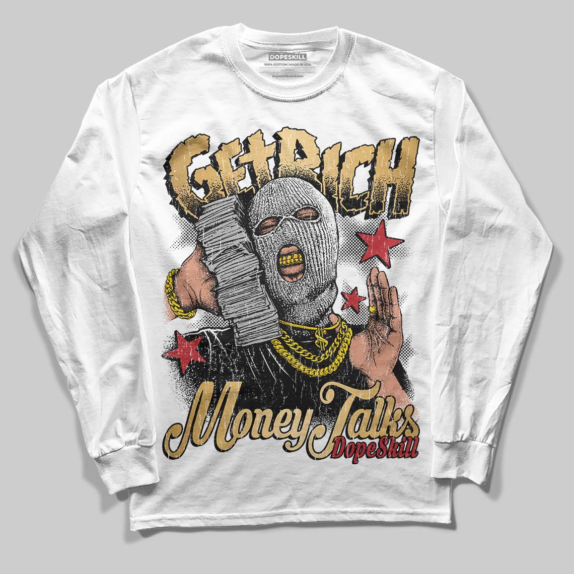 Jordan 12 Retro 'Taxi' 2025 DopeSkill Long Sleeve T-Shirt Get Rich Graphic Streetwear - White