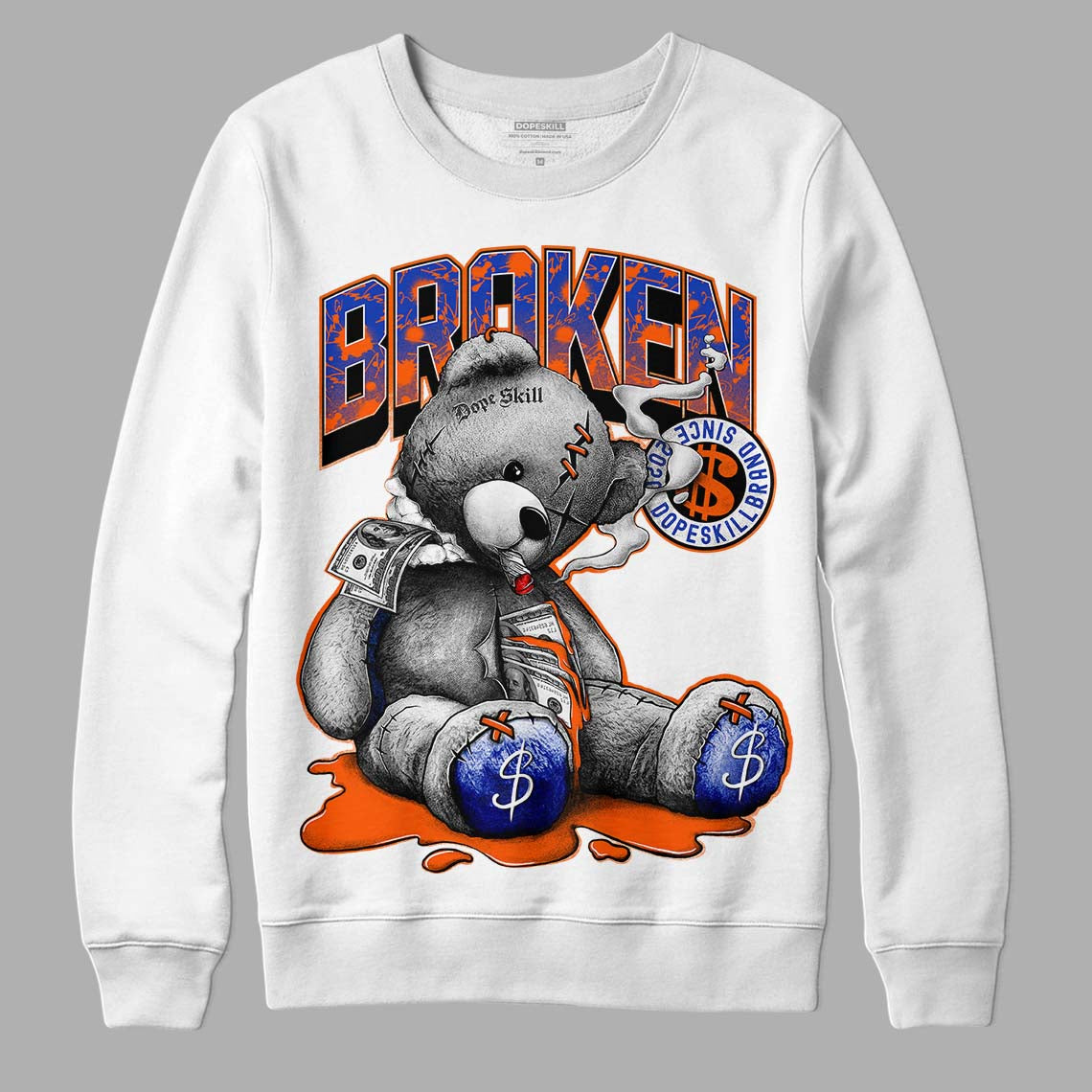 Dunk Low Futura Orange Blaze DopeSkill Sweatshirt Sick Bear Graphic Streetwear - White