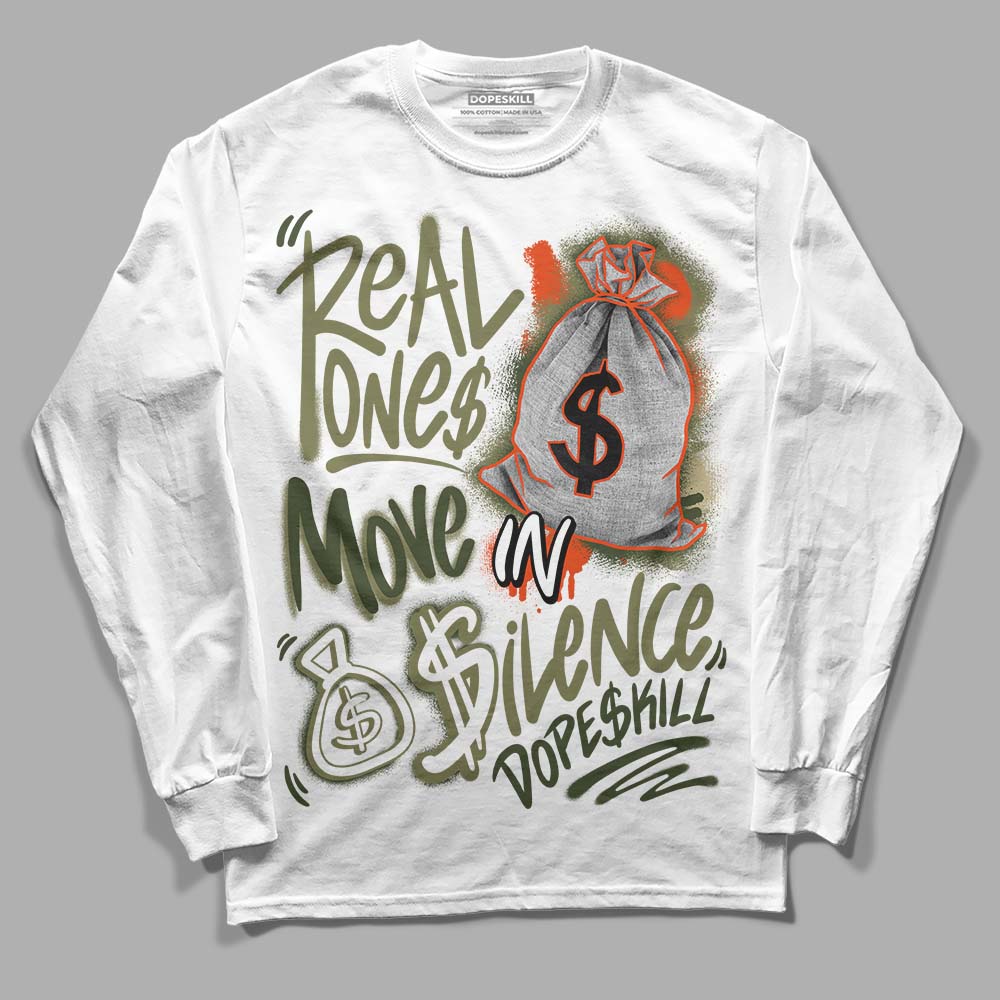 Olive Sneakers DopeSkill Long Sleeve T-Shirt Real Ones Move In Silence Graphic Streetwear - White