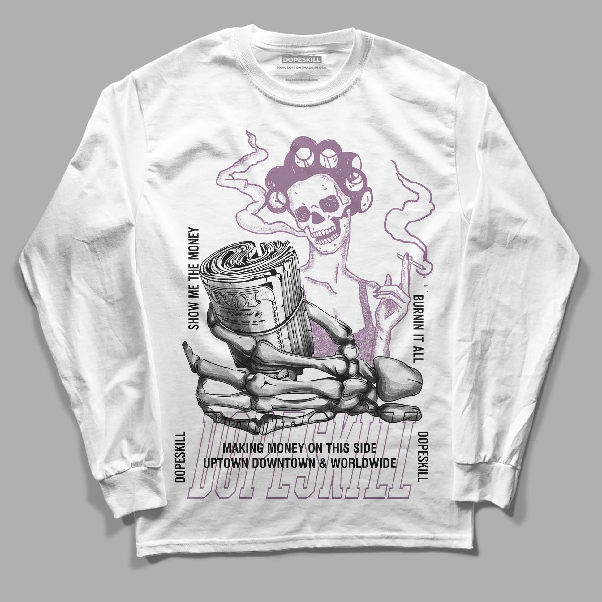 Jordan 2 “Mauve/Off-Noir” DopeSkill Long Sleeve T-Shirt Show Me The Money Graphic Streetwear - White 