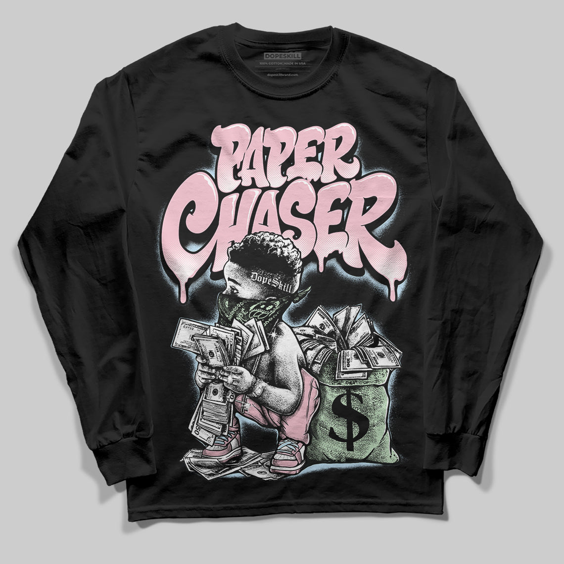 Jordan 4 Retro Valentine's Day (2026) (GS) DopeSkill Long Sleeve T-Shirt Paper Chaser Boy Graphic Streetwear - Black