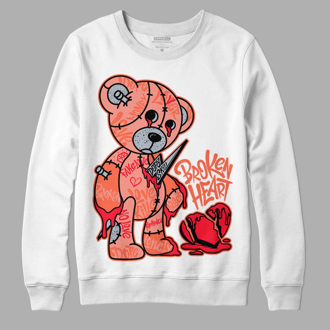 DJ Khaled x Jordan 5 Retro ‘Crimson Bliss’ DopeSkill Sweatshirt Broken Heart Graphic Streetwear - White