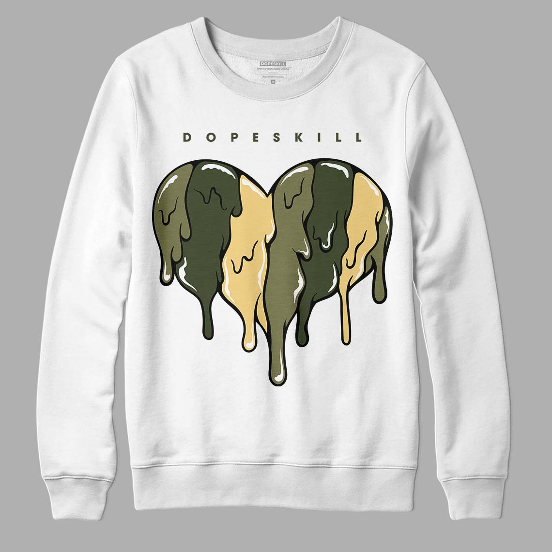 Jordan 4 Retro SE Craft Medium Olive DopeSkill Sweatshirt Slime Drip Heart Graphic Streetwear - White