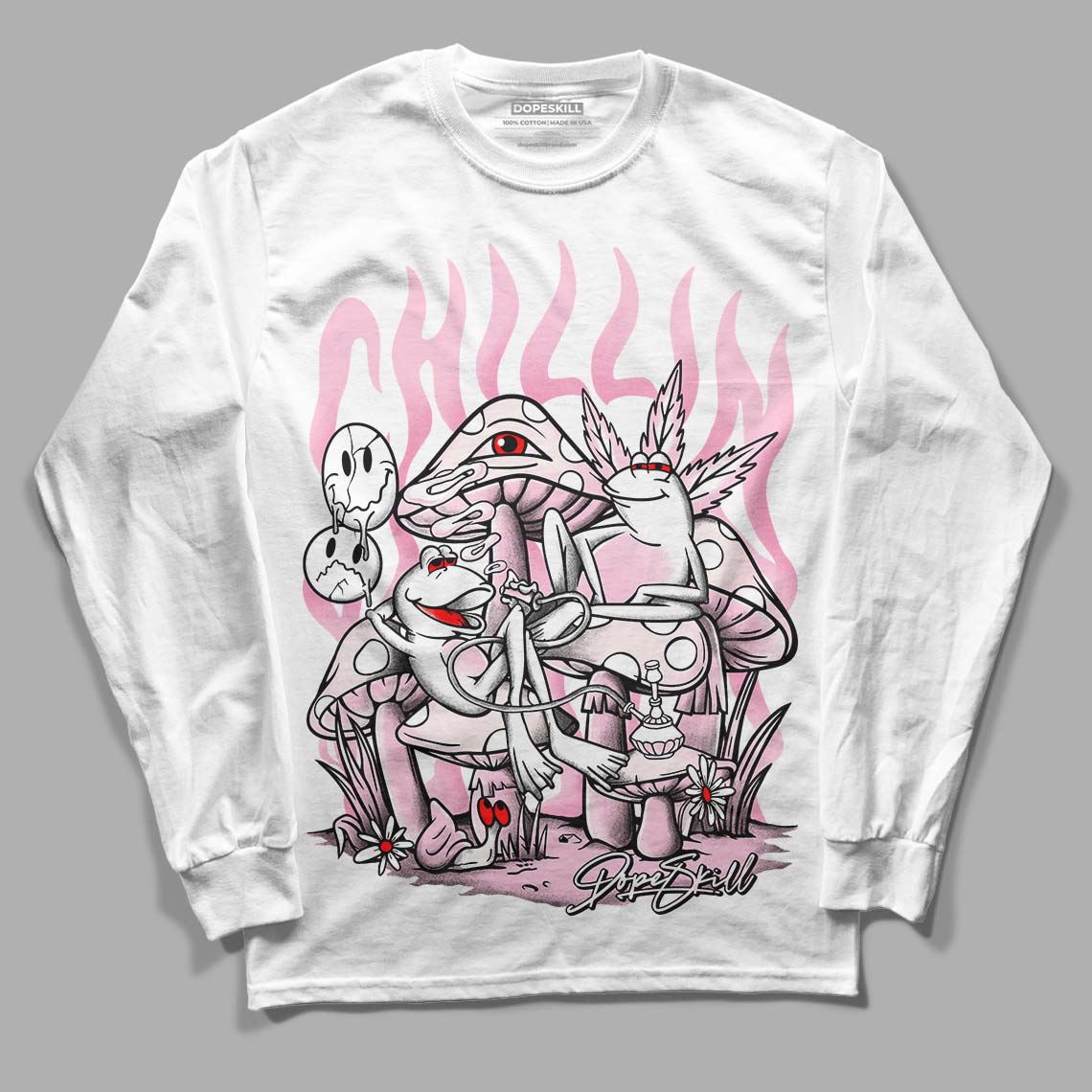 Dunk Low LX Pink Foam DopeSkill Long Sleeve T-Shirt Chillin Graphic Streetwear - White