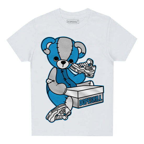 Jordan 4 Retro Military Blue DopeSkill Toddler Kids T-shirt Sneakerhead BEAR Graphic Streetwear - White