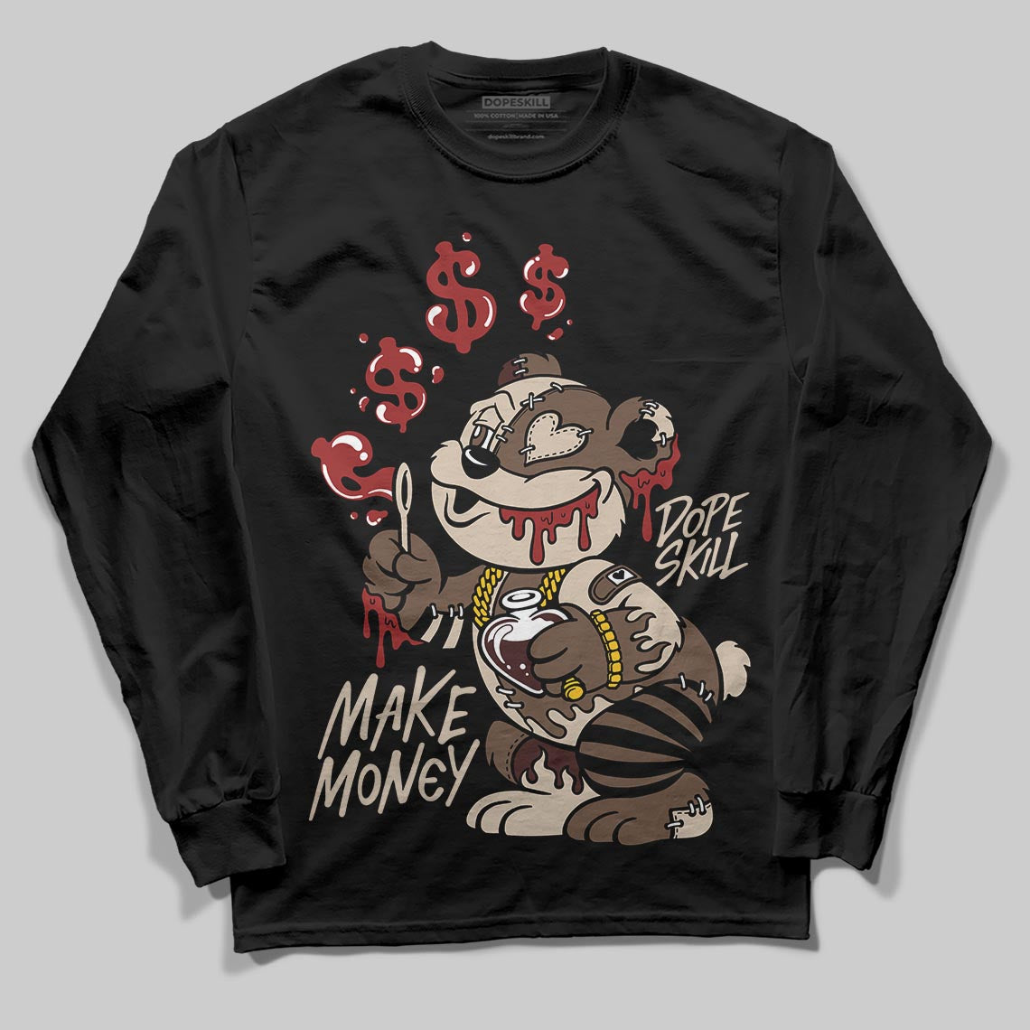 A Ma Maniére x Air Jordan 4 “Dark Mocha” DopeSkill Long Sleeve T-Shirt Make Money Graphic Streetwear - Black