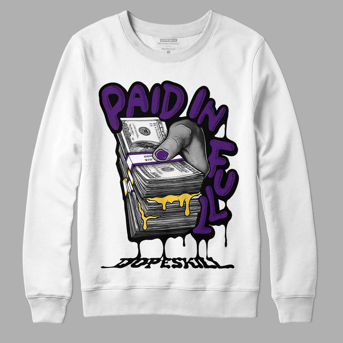 Jordan 12 “Field Purple” DopeSkill Sweatshirt Paid In Full Graphic Streetwear - White