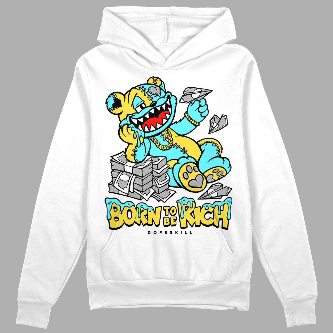 Jordan 5 Aqua DopeSkill Hoodie Sweatshirt Born To Be Rich Graphic Streetwear - White