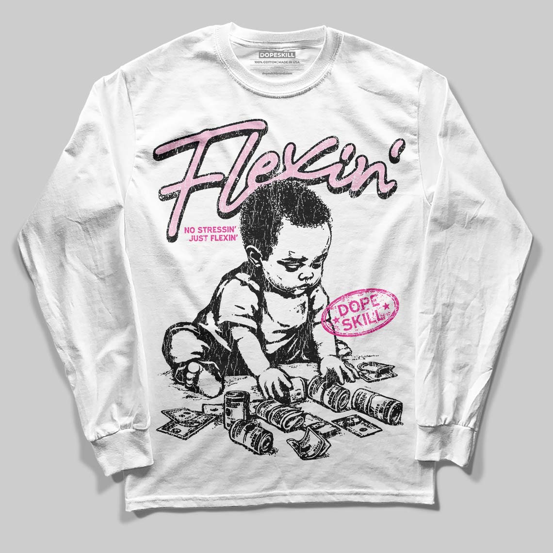 Pink Sneakers DopeSkill Long Sleeve T-Shirt Flexin' Graphic Streetwear - White
