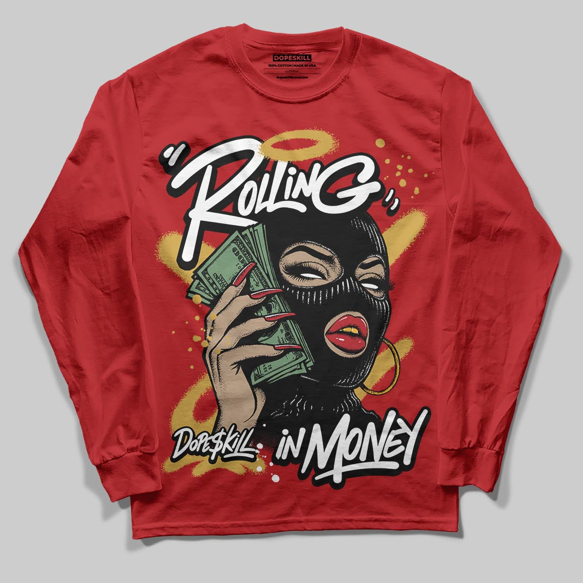 Red Sneakers DopeSkill Long Sleeve T-Shirt Rolling in Money Graphic Streetwear - Red