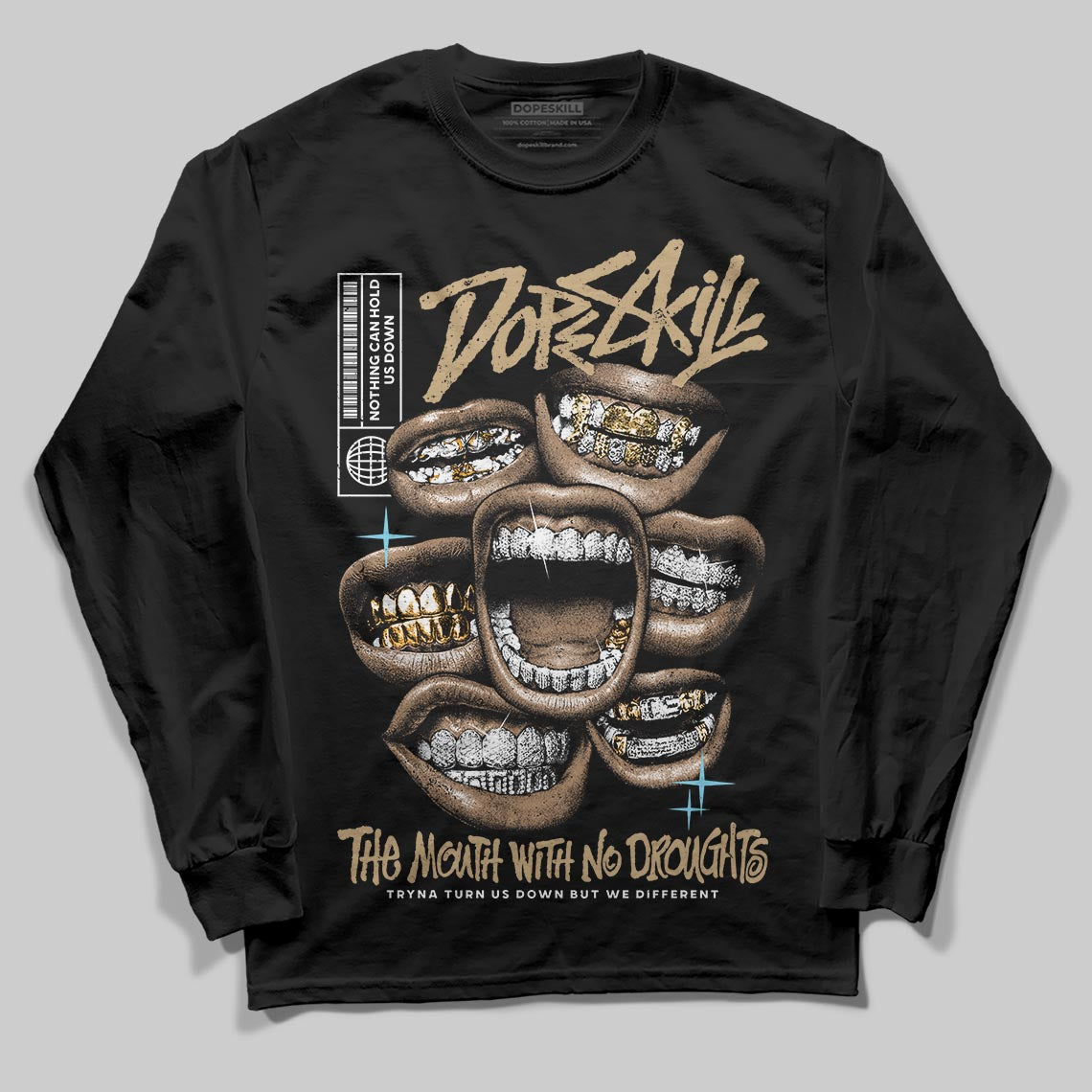 Jordan 11 City Pack “H-Town” DopeSkill Long Sleeve T-Shirt The Mouth With No Droughts Graphic Streetwear - Black