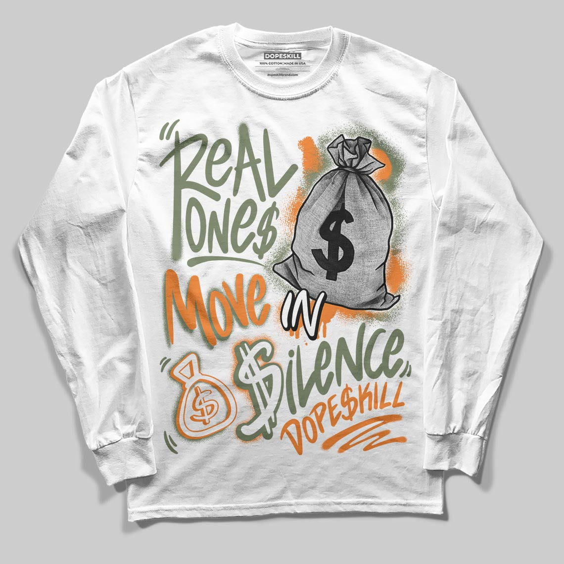 Jordan 4 Retro OG SP Undefeated (2025) DopeSkill Long Sleeve T-Shirt Real Ones Move In Silence Graphic Streetwear - White