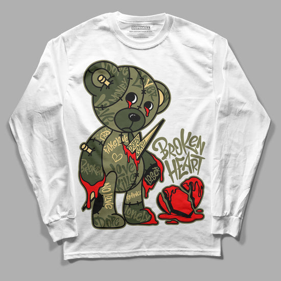 Jordan 4 Retro SE Craft Medium Olive DopeSkill Long Sleeve T-Shirt Broken Heart Graphic Streetwear - White 