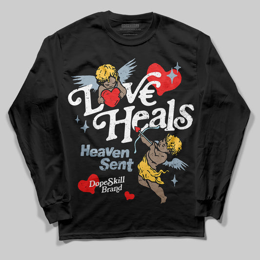 Jordan 13 “Blue Grey” DopeSkill Long Sleeve T-Shirt New Love Heals Graphic Streetwear - Black