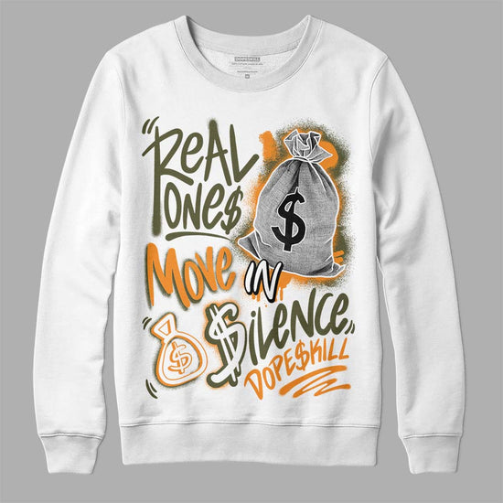 Jordan 5 “Olive” DopeSkill Sweatshirt Real Ones Move In Silence Graphic Streetwear - White 