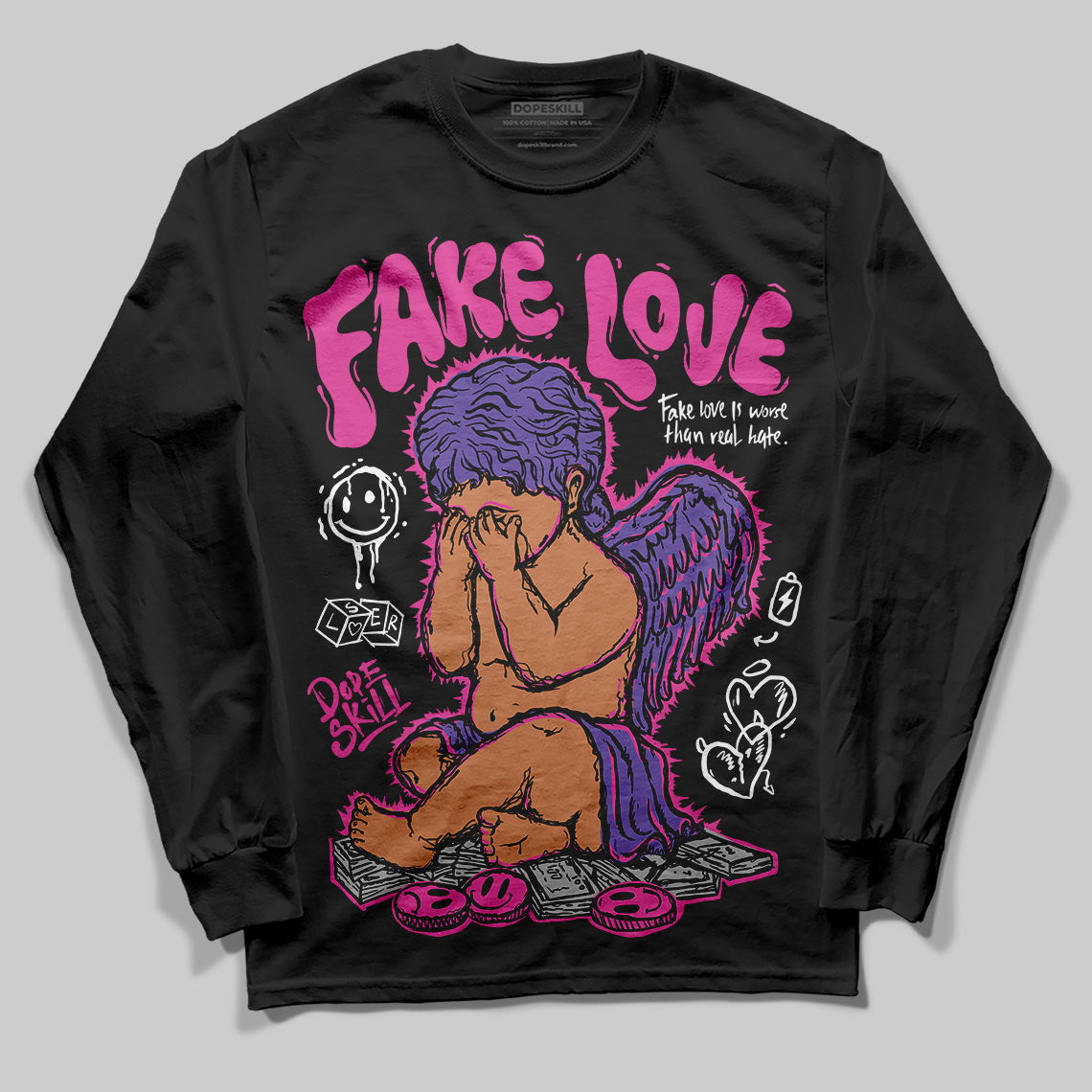 Dunk Low GS “Active Fuchsia” DopeSkill Long Sleeve T-Shirt New Fake Love Graphic Streetwear - Black