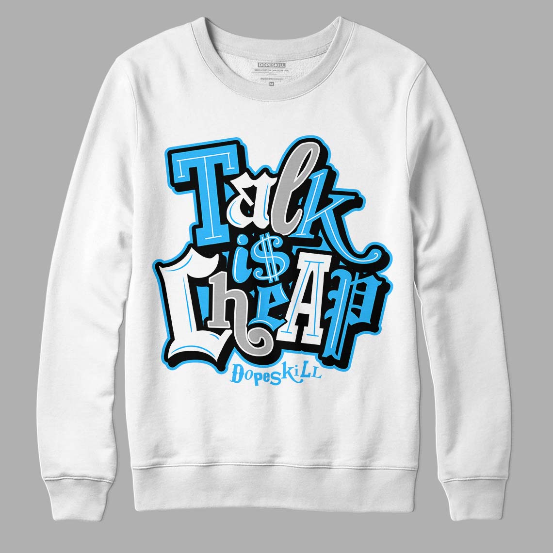 Jordan 2 Low "University Blue" DopeSkill Sweatshirt Talk Is Chip Graphic Streetwear - White