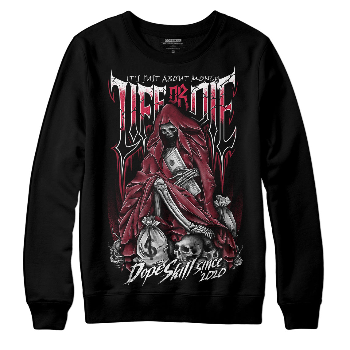 Jordan 1 Retro High '85 OG Metallic Burgundy DopeSkill Sweatshirt Life or Die Graphic Streetwear - Black