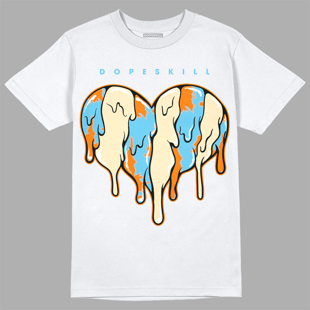 Dunk High 1985 SP Orange Acid Wash DopeSkill T-Shirt Slime Drip Heart Graphic Streetwear - White 