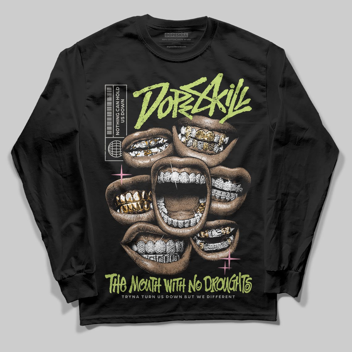 Chase B x Travis Scott x Jordan Jumpman Jack DopeSkill Long Sleeve T-Shirt The Mouth With No Droughts Graphic Streetwear - Black