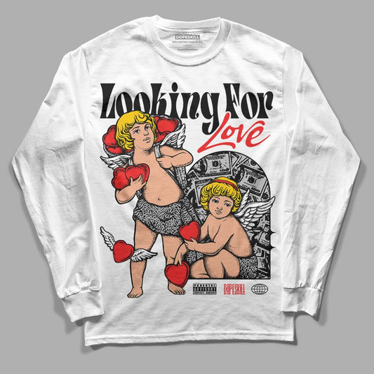 Jordan Spizike Low Bred DopeSkill Long Sleeve T-Shirt Looking For Love Graphic Streetwear - White 