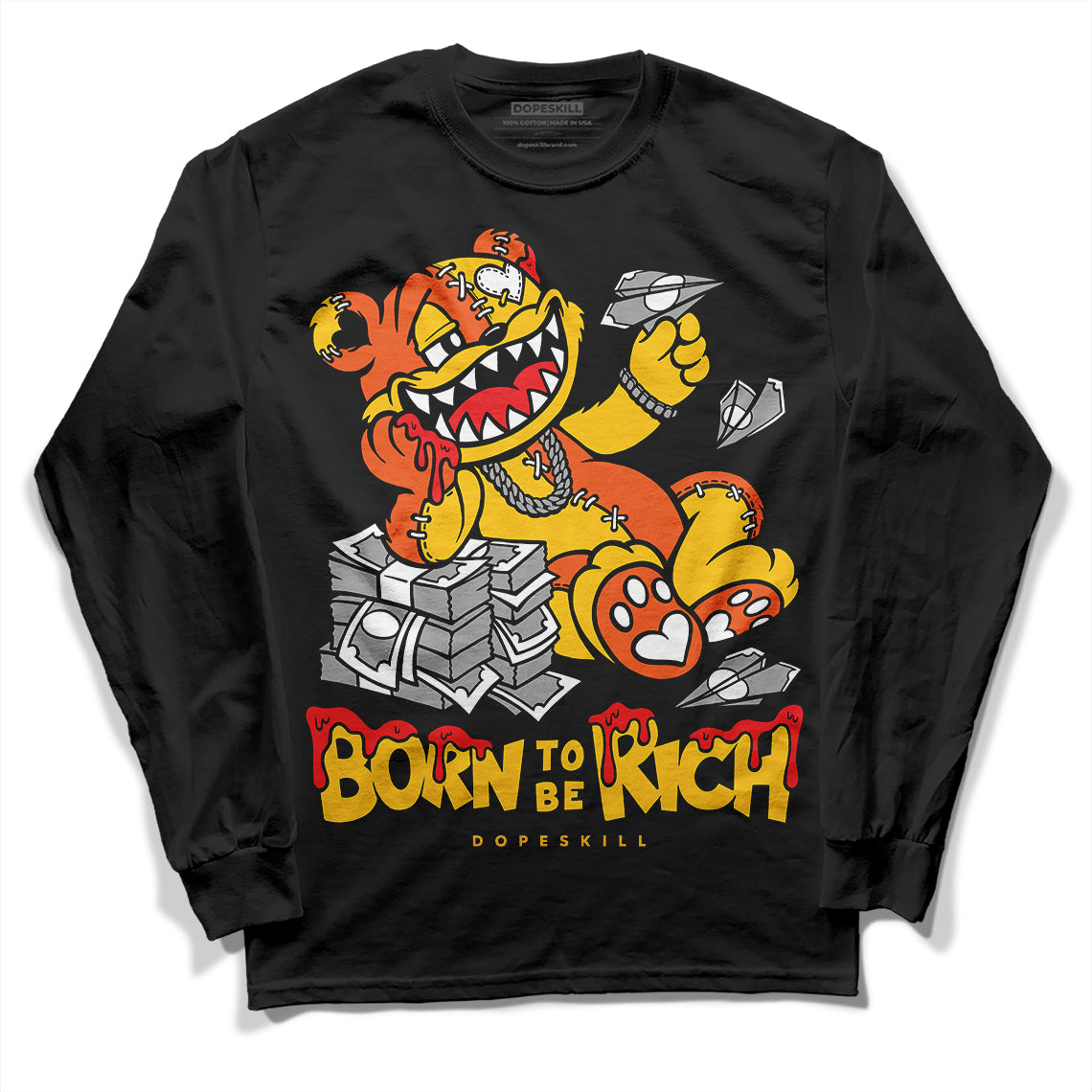 Yellow Sneakers DopeSkill Long Sleeve T-Shirt Born To Be Rich Graphic Streetwear - Black