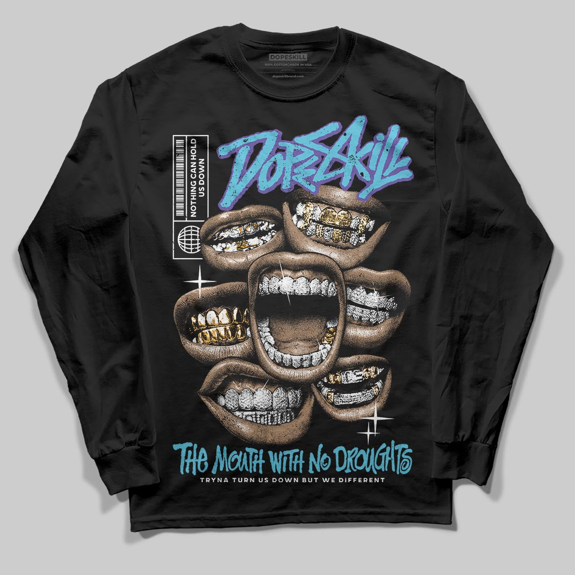 Jordan 8 Retro 'Aqua' 2025 DopeSkill Long Sleeve T-Shirt The Mouth With No Droughts Graphic Streetwear - Black