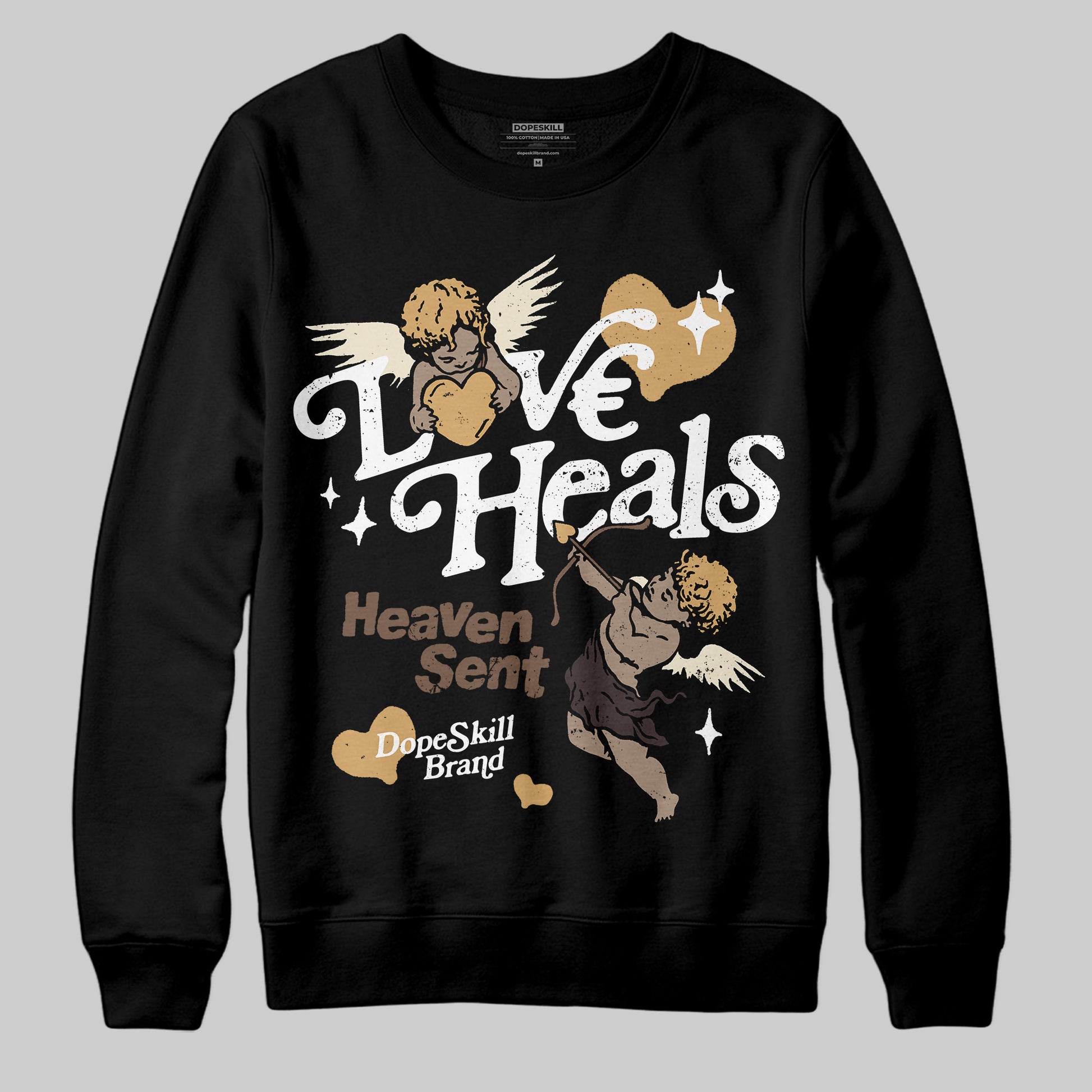 Jordan 5 “Earth/Metallic Gold” DopeSkill Sweatshirt New Love Heals Graphic Streetwear - Black