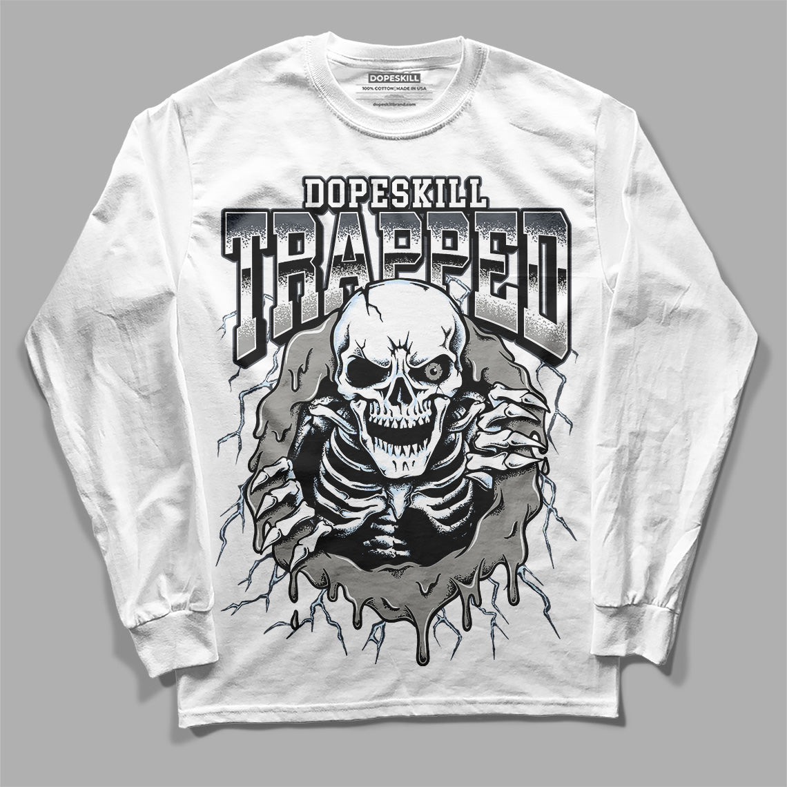 Jordan 6 Retro Cool Grey DopeSkill Long Sleeve T-Shirt Trapped Halloween Graphic Streetwear - White