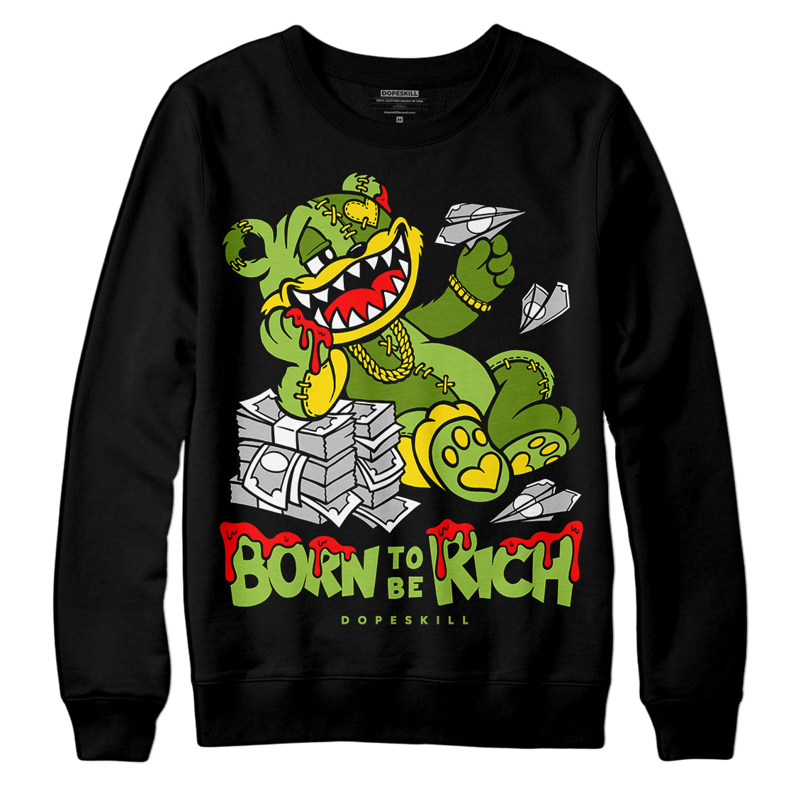 Dunk Low 'Chlorophyll' DopeSkill Sweatshirt Born To Be Rich Graphic Streetwear - Black