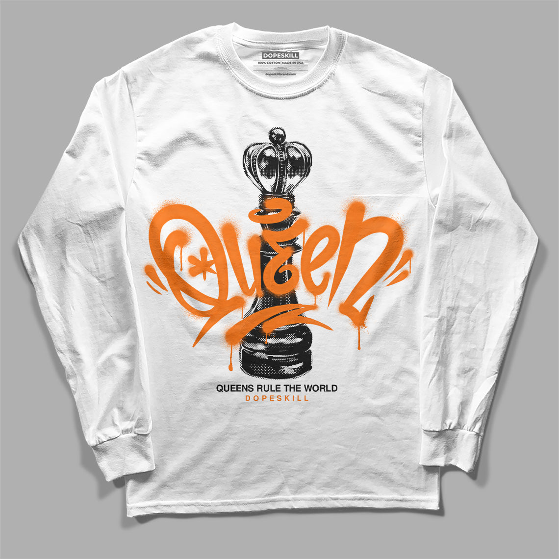 Orange, Black & White Sneakers DopeSkill Long Sleeve T-Shirt Queen Chess Graphic Streetwear - White