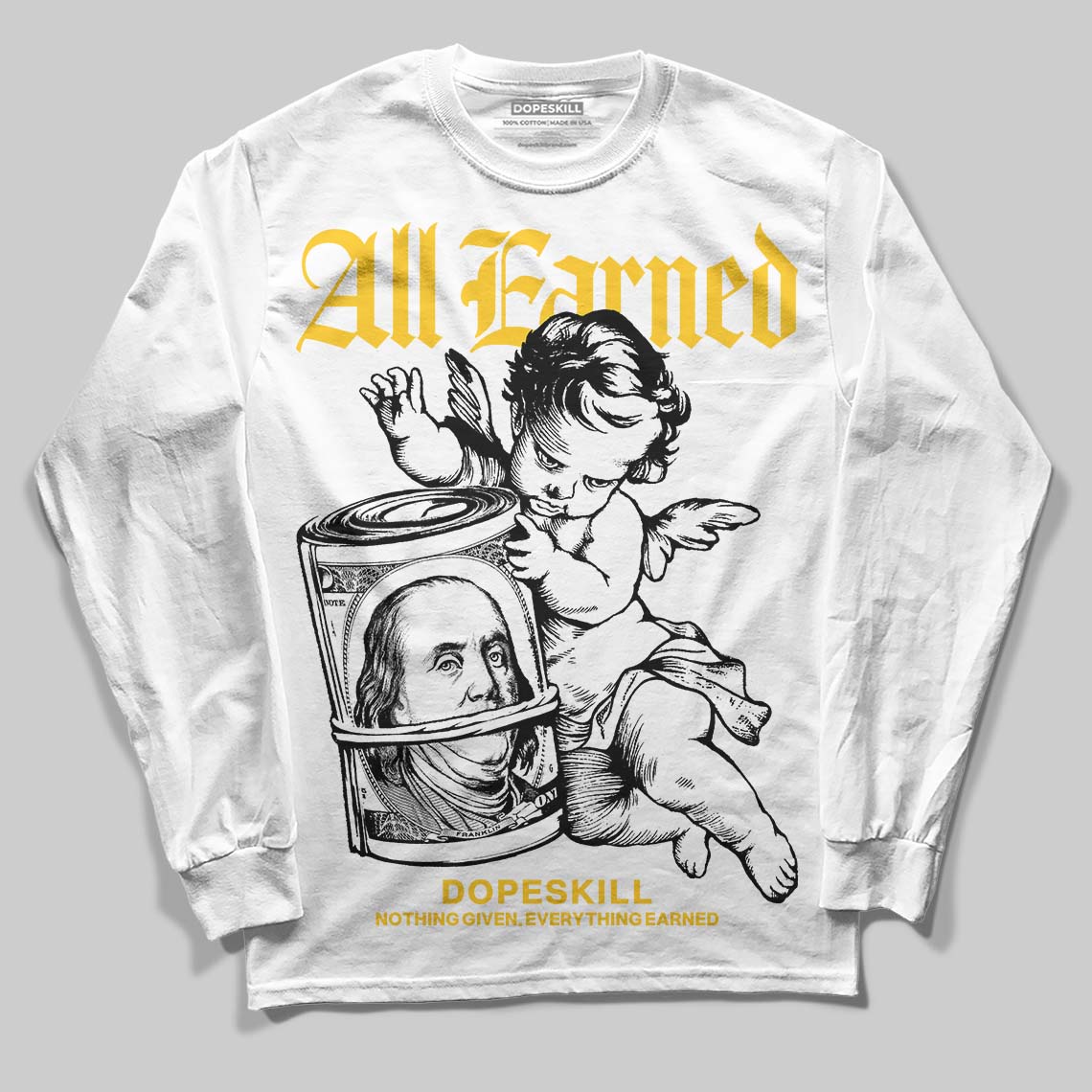 Yellow Sneakers DopeSkill Long Sleeve T-Shirt All Earned Graphic Streetwear - White