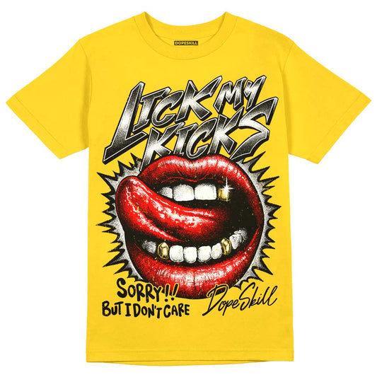 Jordan 4 Thunder DopeSkill Tour Yellow T-Shirt Lick My Kicks Graphic Streetwear