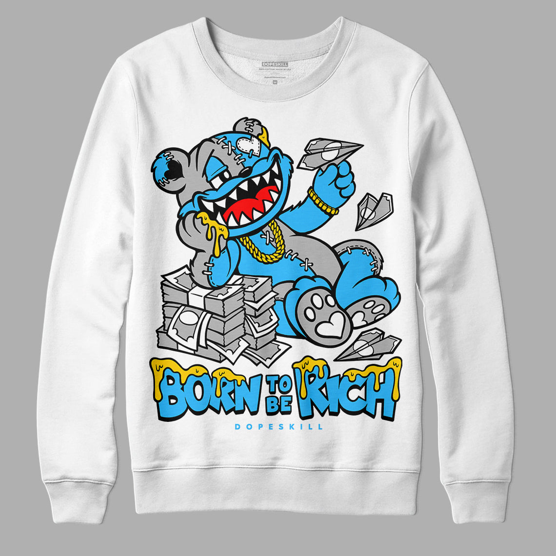 Jordan 2 Low "University Blue" DopeSkill Sweatshirt Born To Be Rich Graphic Streetwear - White 