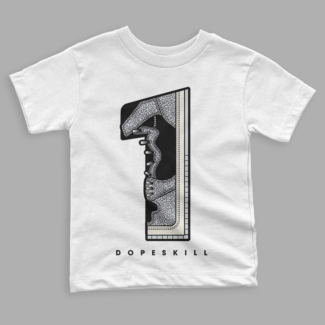 Jordan 1 Retro Low OG Black Cement DopeSkill Toddler Kids T-shirt No.1 Graphic Streetwear - White