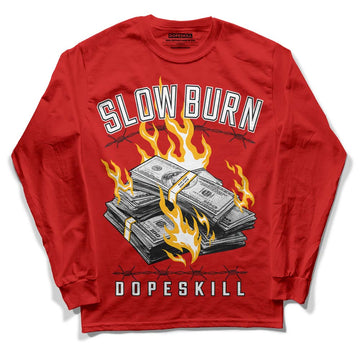 Red Sneakers DopeSkill Red Long Sleeve T-Shirt Slow Burn Graphic Streetwear