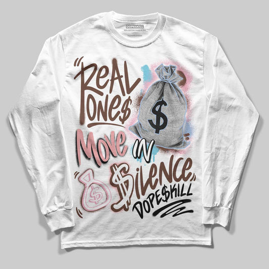 Harris Tweed x Dunk Low Denim Turquoise and Baroque Brown DopeSkill Long Sleeve T-Shirt Real Ones Move In Silence Graphic Streetwear - White