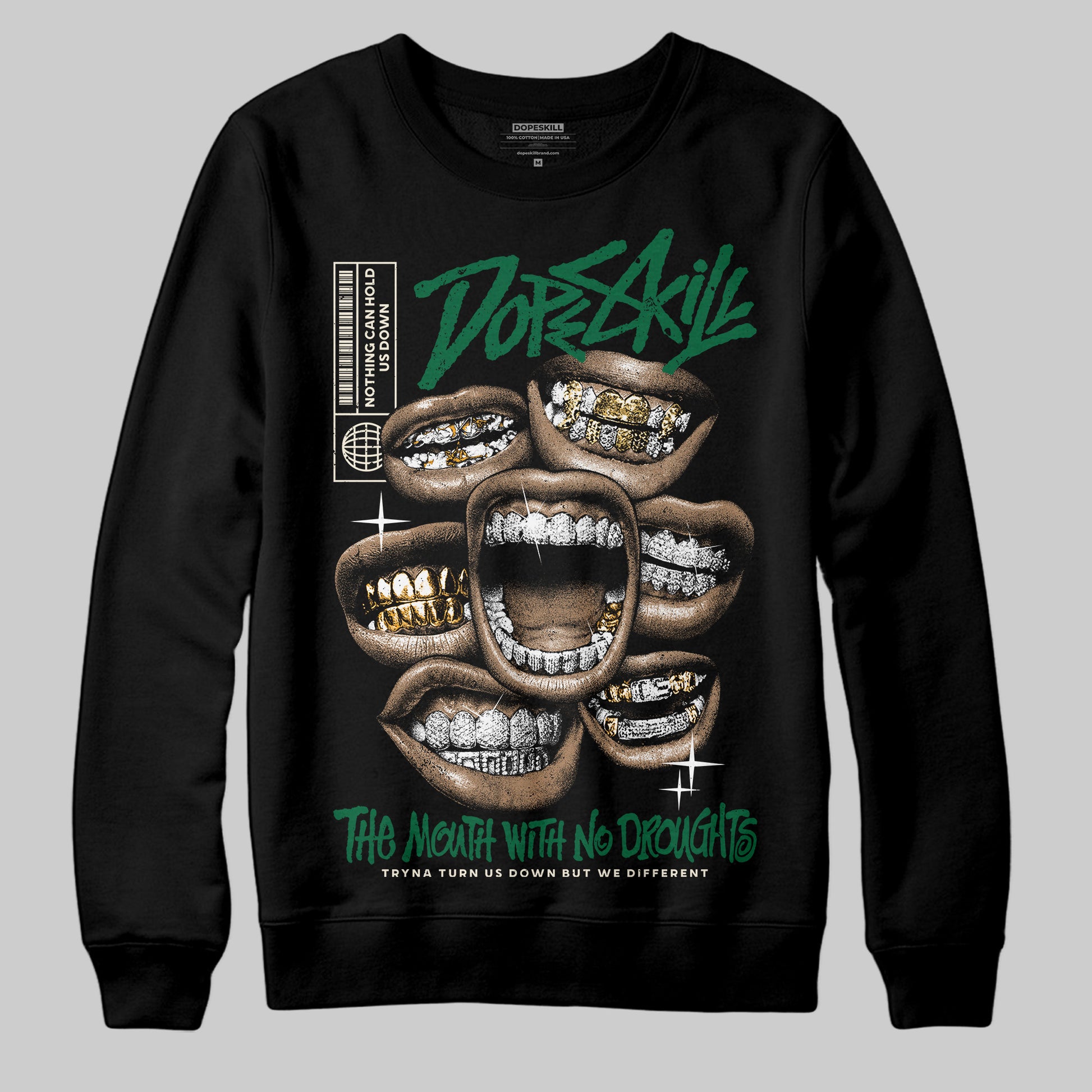 Jordan 13 GS “Pine Green” DopeSkill Sweatshirt The Mouth With No Droughts Graphic Streetwear - Black