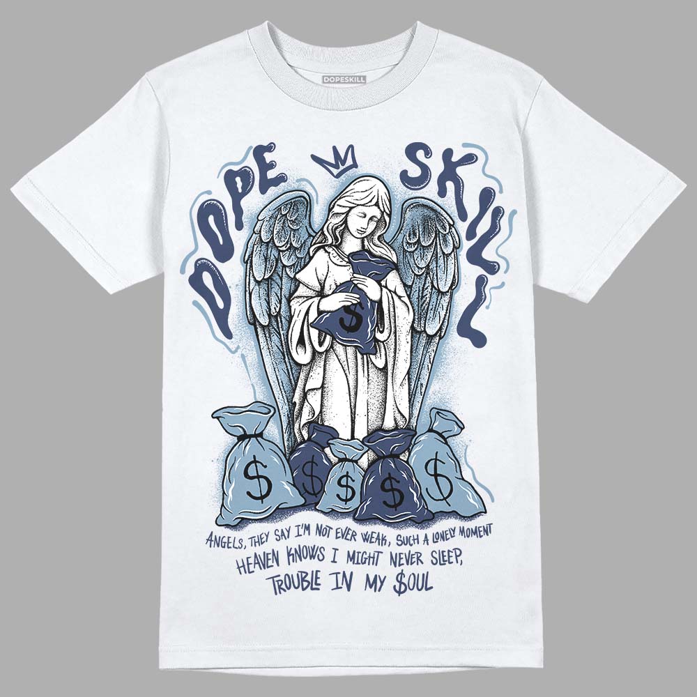 Jordan 1 Mid Diffused Blue DopeSkill T-Shirt Angels Graphic Streetwear - White