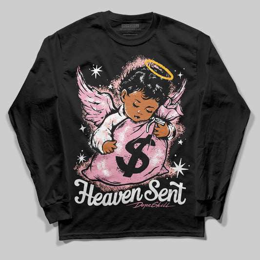 AMIRI White & Pink Stars Court Sneakers DopeSkill Long Sleeve T-Shirt Heaven Sent Graphic Streetwear - Black