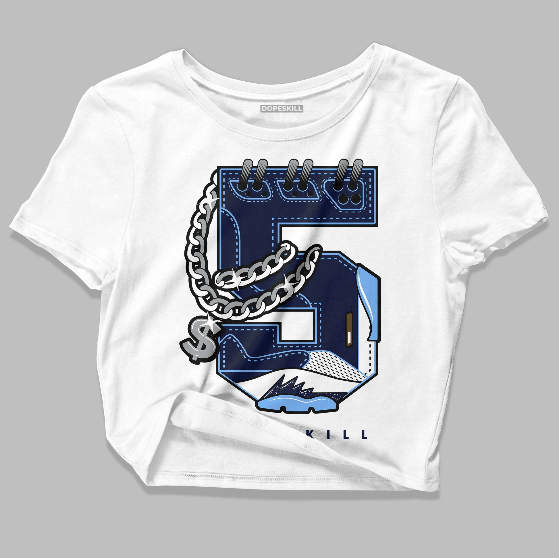 Jordan 5 Midnight Navy DopeSkill Women's Crop Top No.5 Graphic Streetwear