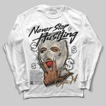 Jordan 5 Retro Reverse Metallic DopeSkill Long Sleeve T-Shirt Never Stop Hustling Graphic Streetwear - White