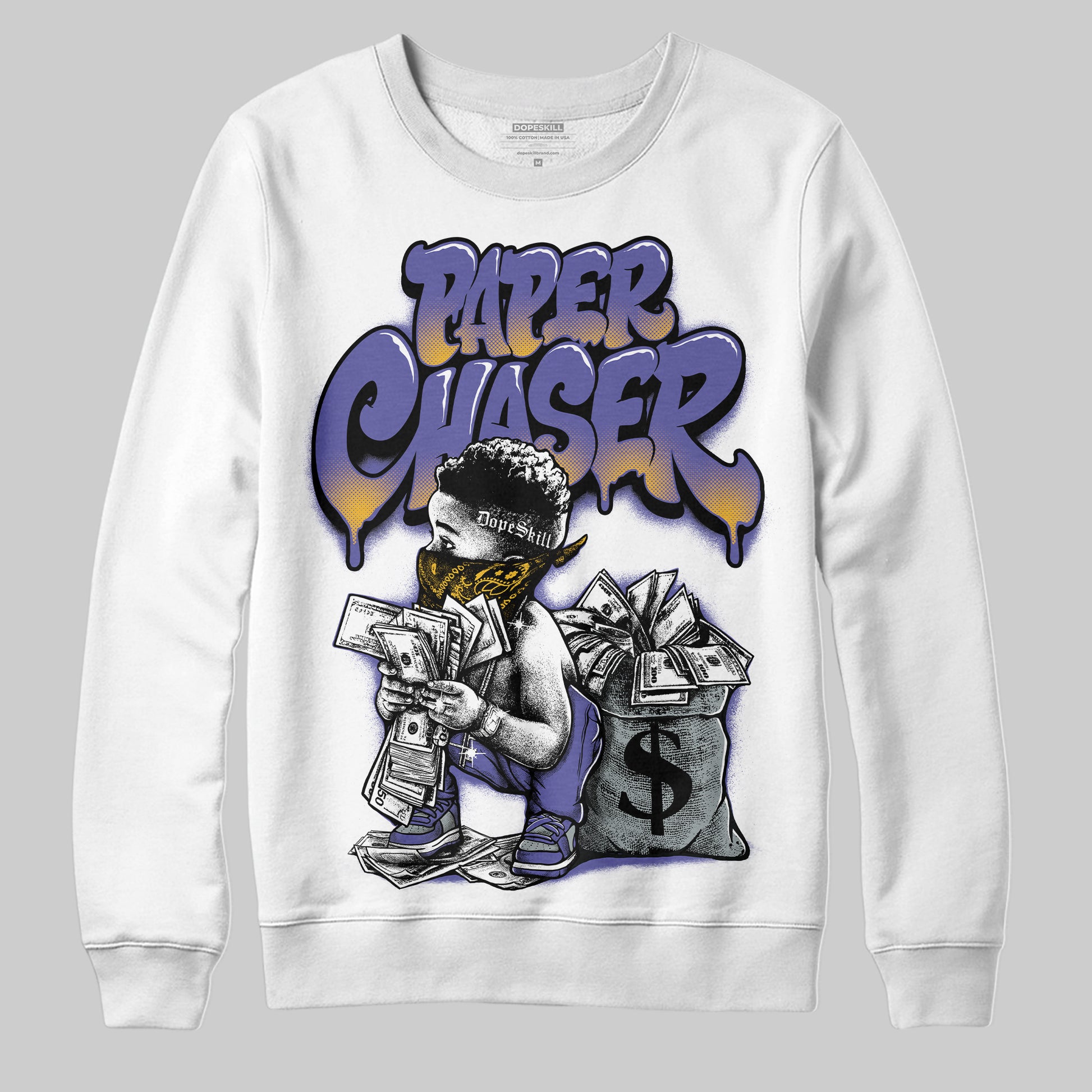 Jordan 4 Retro Lakers DopeSkill Sweatshirt Paper Chaser Boy Graphic Streetwear - White