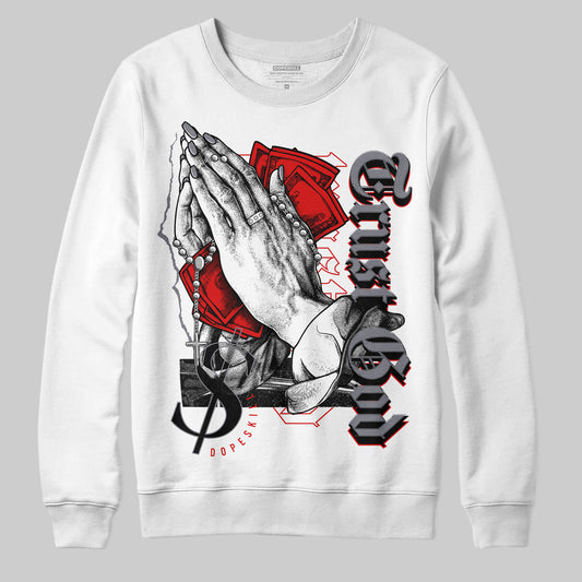 Jordan 9 Retro Fire Red DopeSkill Sweatshirt Trust God Graphic Streetwear - White 