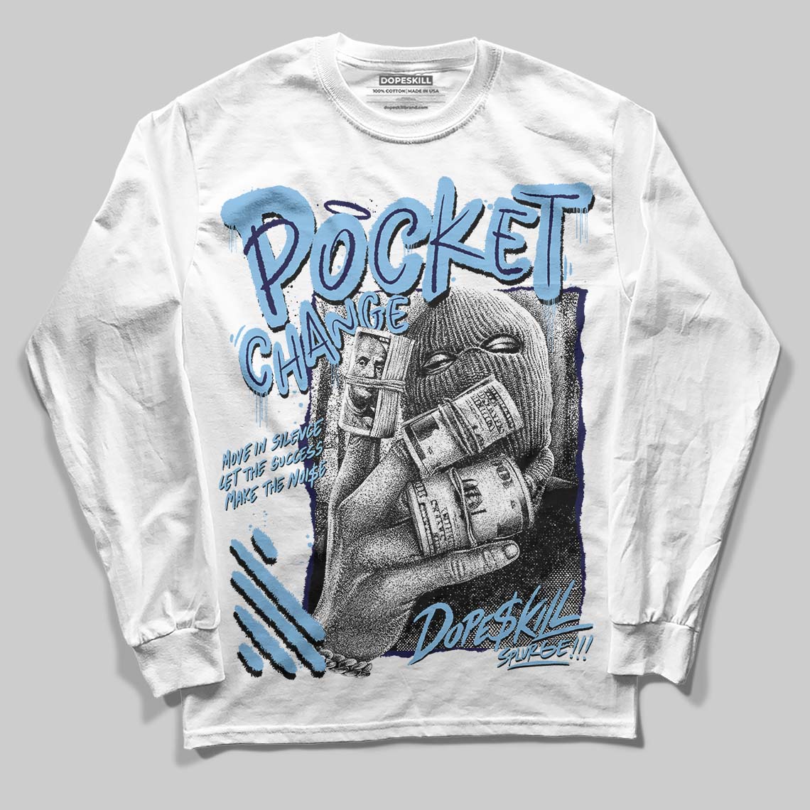University Blue Sneakers DopeSkill Long Sleeve T-Shirt Pocket Change Graphic Streetwear - White