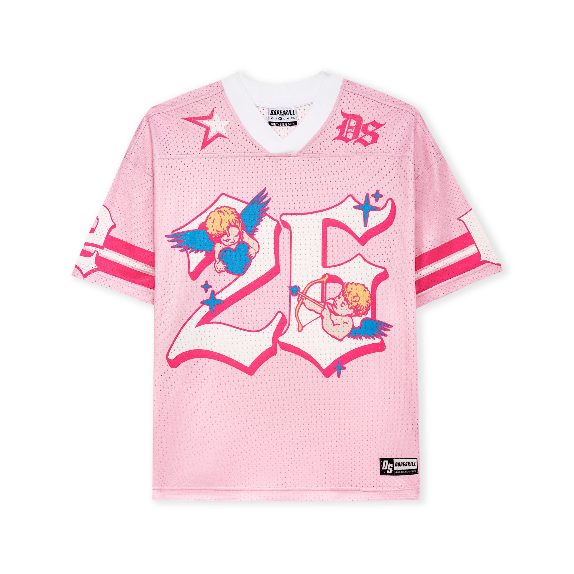 DopeSkill Angel 26 Graphic Jersey Shirt Y2K Streetwear Model View - Pink