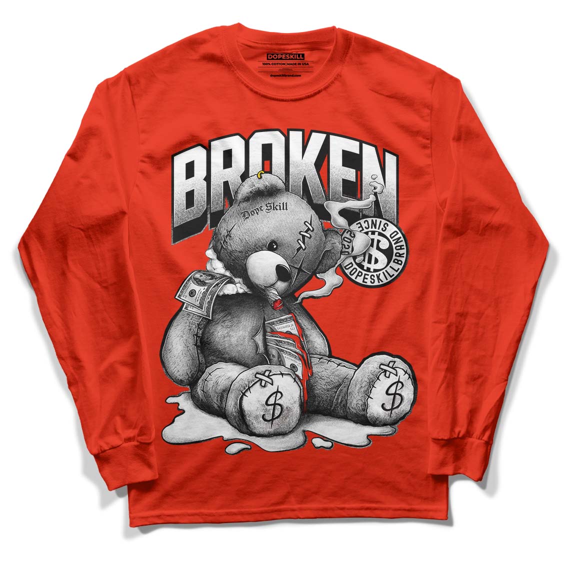 Yeezy Foam Runner Red Dopeskill Vermillion Red Long Sleeve T-Shirt Sick Bear Graphic Streetwear