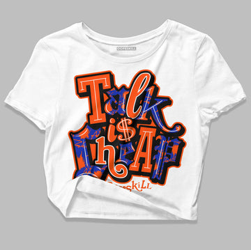 Dunk Low Futura Orange Blaze DopeSkill Women's Crop Top Talk Is Chip Graphic Streetwear - White